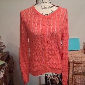 Anthropologie Sparrow Coral Lace Cardigan Size Medium
